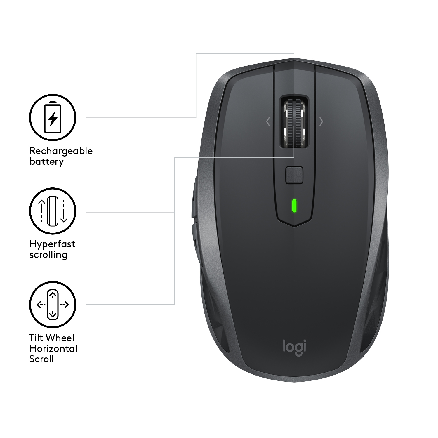 Logitech MX Anywhere 2S Wireless Bluetooth Mouse - Black