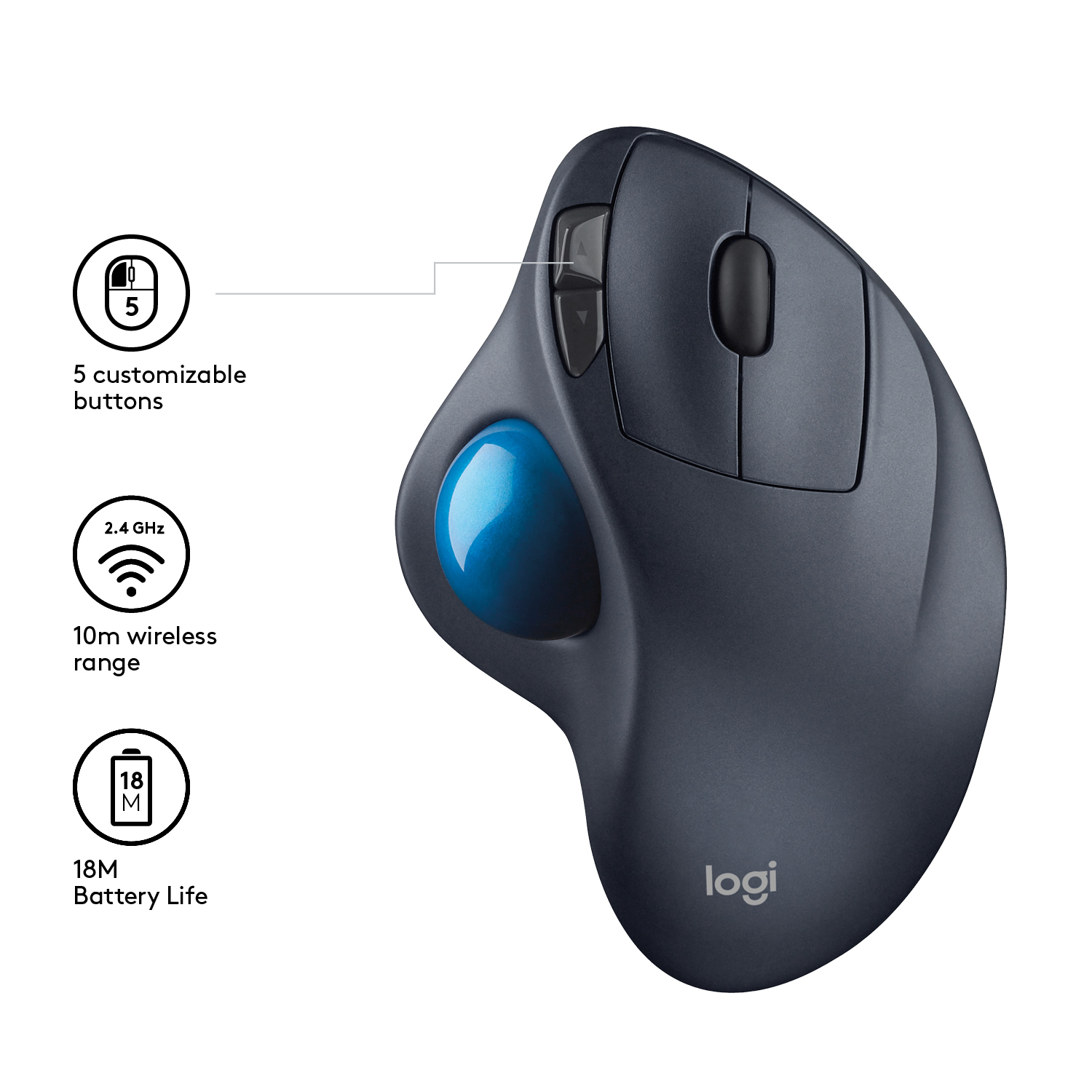 Logitech M570 Wireless Trackball Mouse - Black