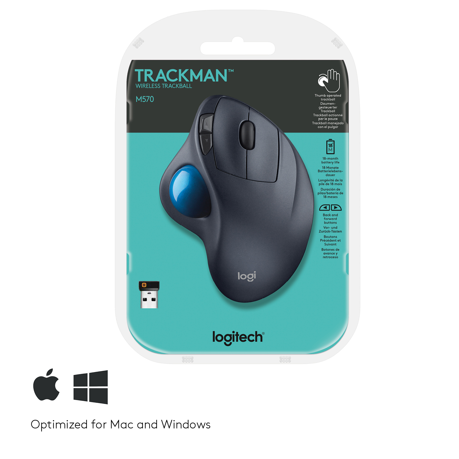 Logitech M570 Wireless Trackball Mouse - Black