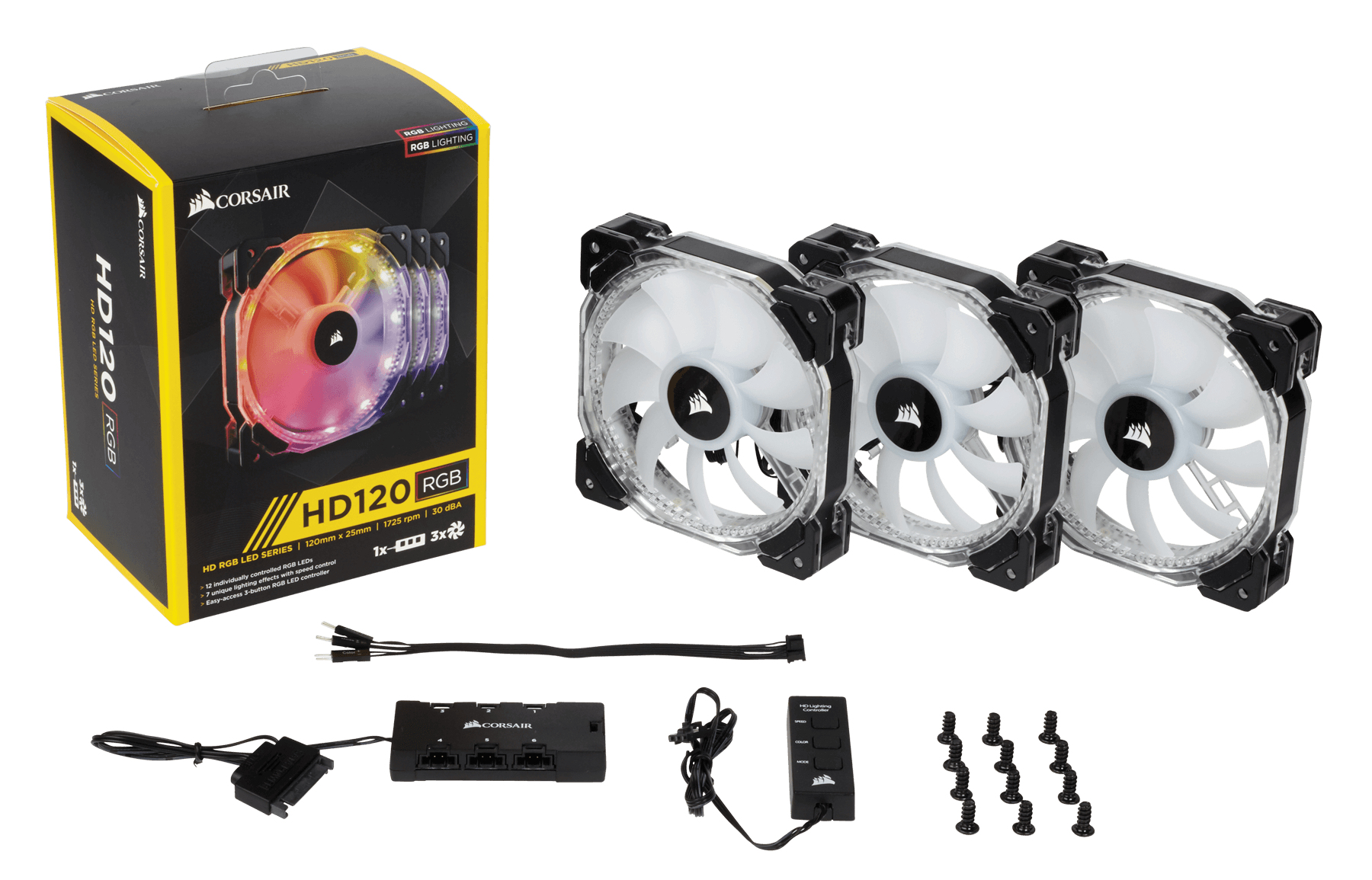 Corsair HD120 PWM RGB High Performance 120mm Computer Case Fans - Triple Pack w/Controller