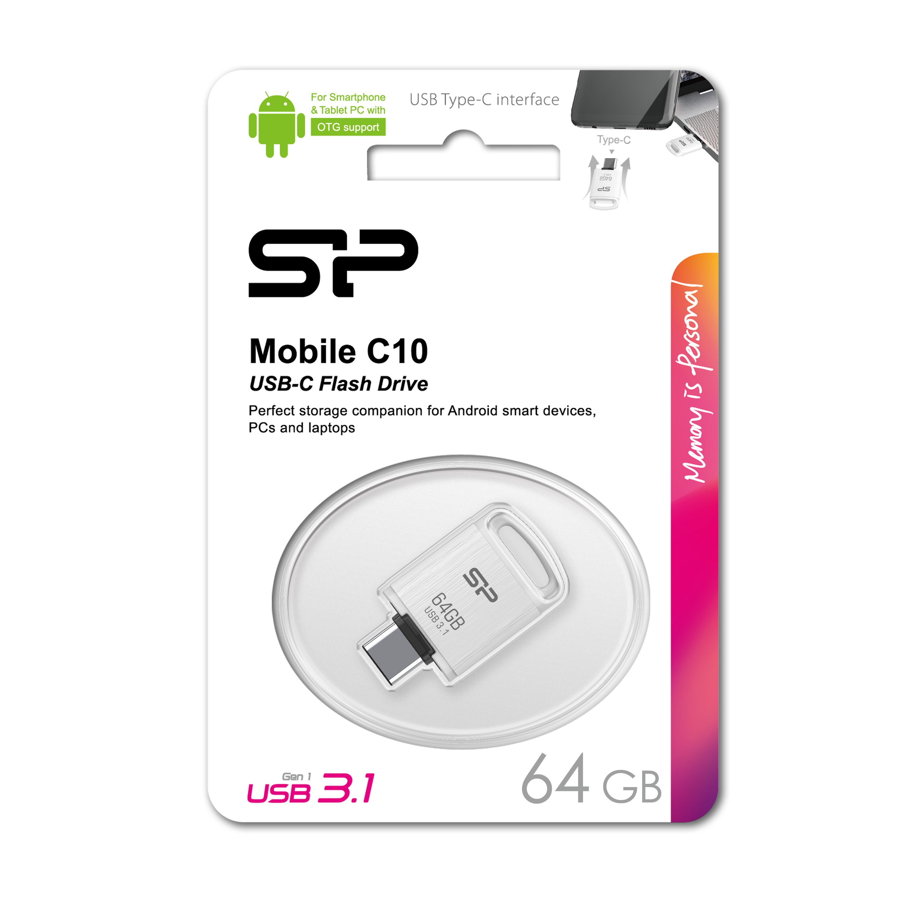 64GB Silicon Power Mobile C10 Android USB3.1 Type-C Flash Drive White