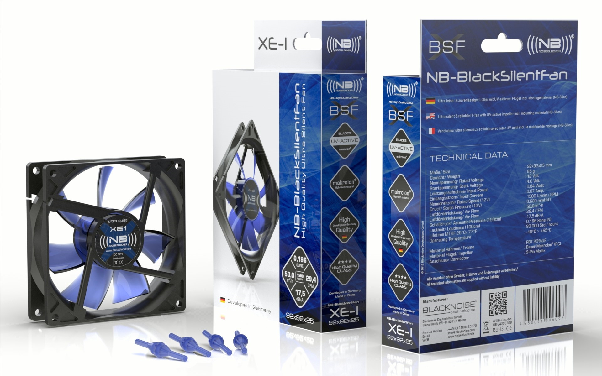 Noiseblocker Black Silent XE-2 92mm Computer Case Fan - Blue