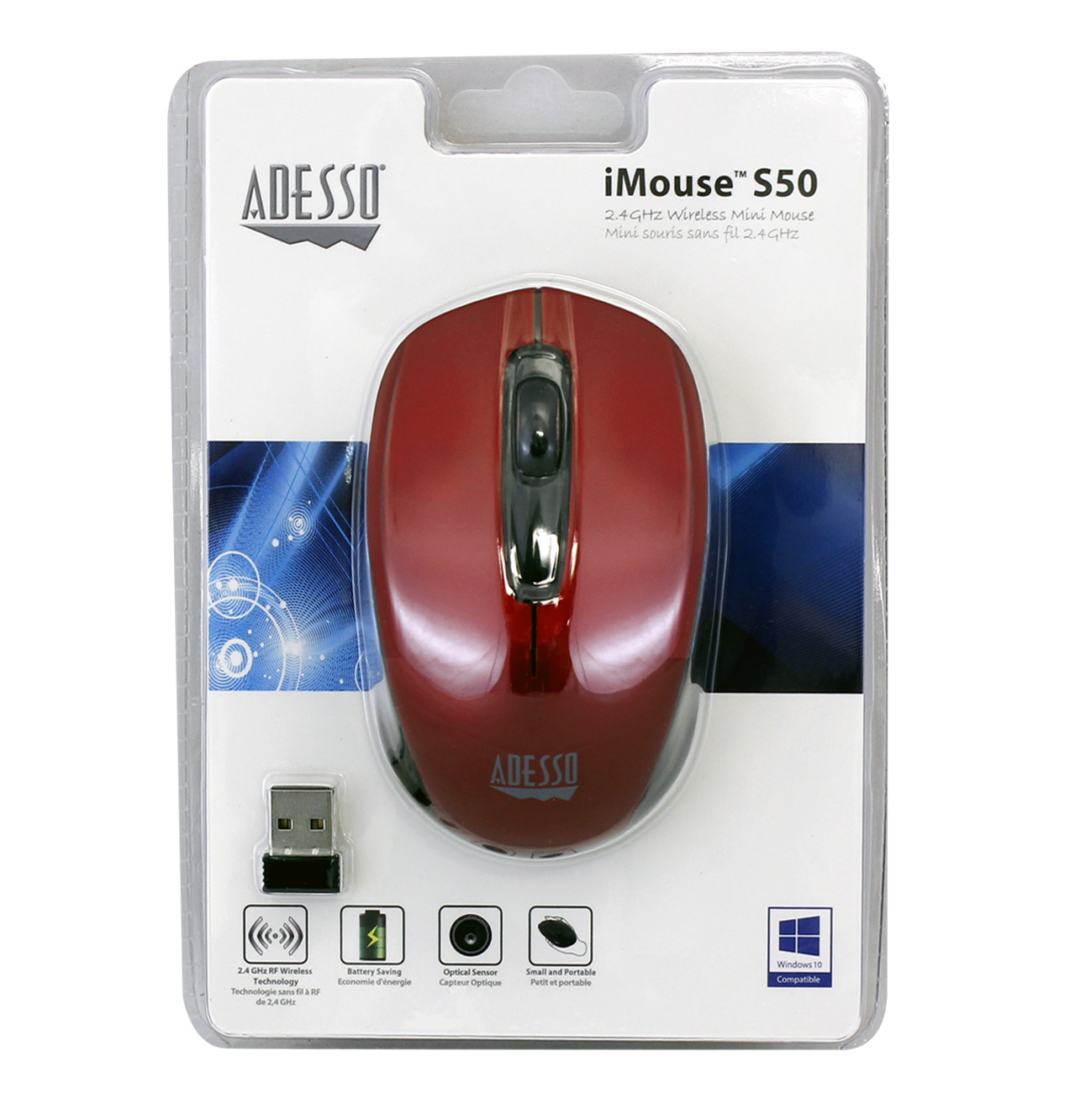 Adesso iMouse S50R Wireless Optical Mini Mouse - Red
