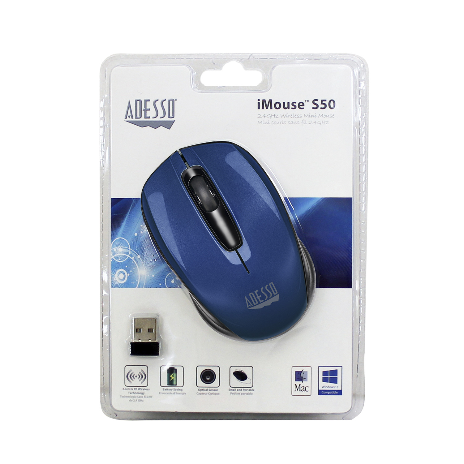 Adesso iMouse S50L Wireless Optical Mini Mouse - Blue