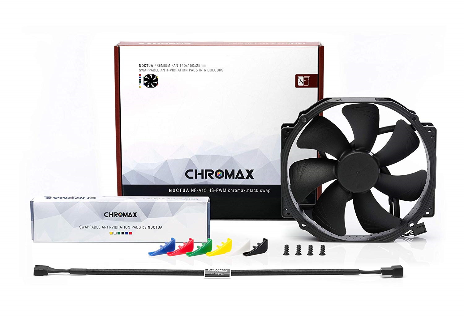 Noctua Chromax Black Swap 140x150x25mm 1500RPM Computer Case Fan w/Anti-Vibration Pads