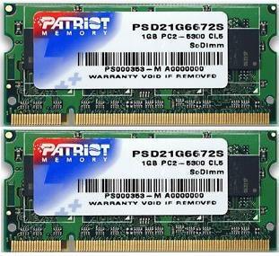 2Gb Patriot DDR2 SO-DIMM PC2-5300 667MHz CL5 Dual Channel kit (2x 1Gb)