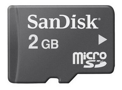 2GB Sandisk microSD memory card w/SD adapter