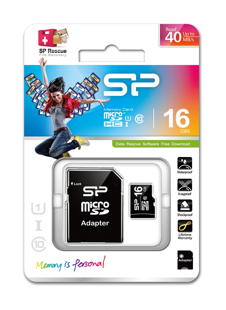 16GB Silicon Power microSD Memory Card SDHC Class 10 w/ SD adapter (SP016GBSTH010V10SP) 40MB/sec