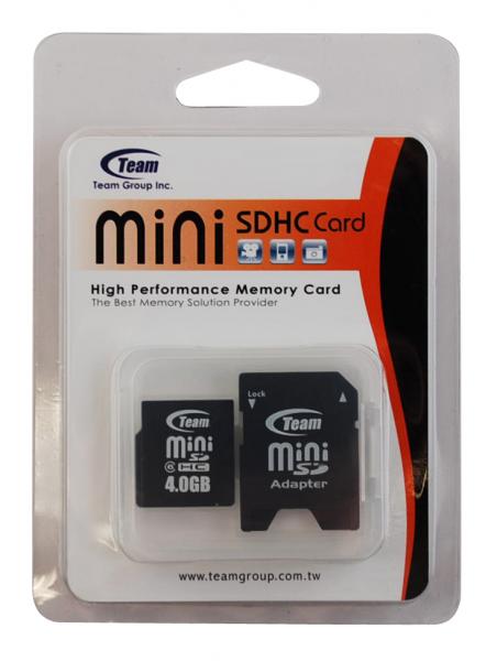 4GB Team MiniSDHC Secure Digital memory card (CL4) with SD adapter