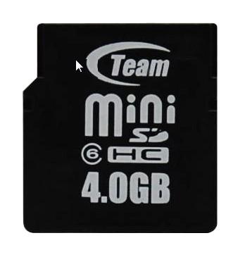 4GB Team MiniSDHC Secure Digital memory card (CL4) with SD adapter