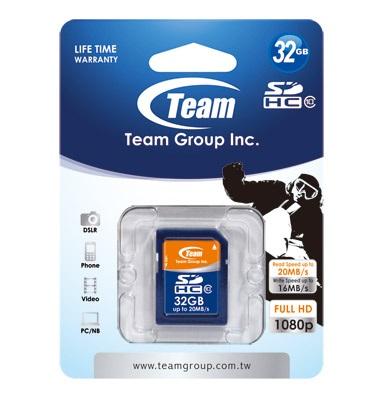 32GB Team SDHC CL10 Memory Card (read speed up to 20MB/sec)