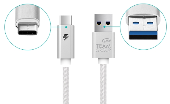 Team USB3.1 to USB Type-C Metallic Cable 100cm Gray (w/LED Charging Indicator)