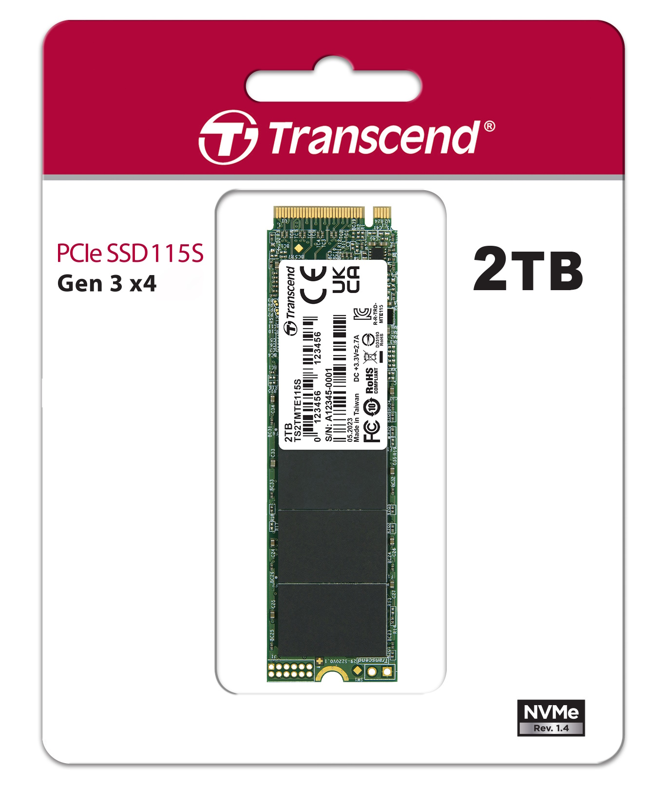 2TB Transcend PCIe SSD 115S NVMe M.2 2280 PCIe Gen3 x4 SSD