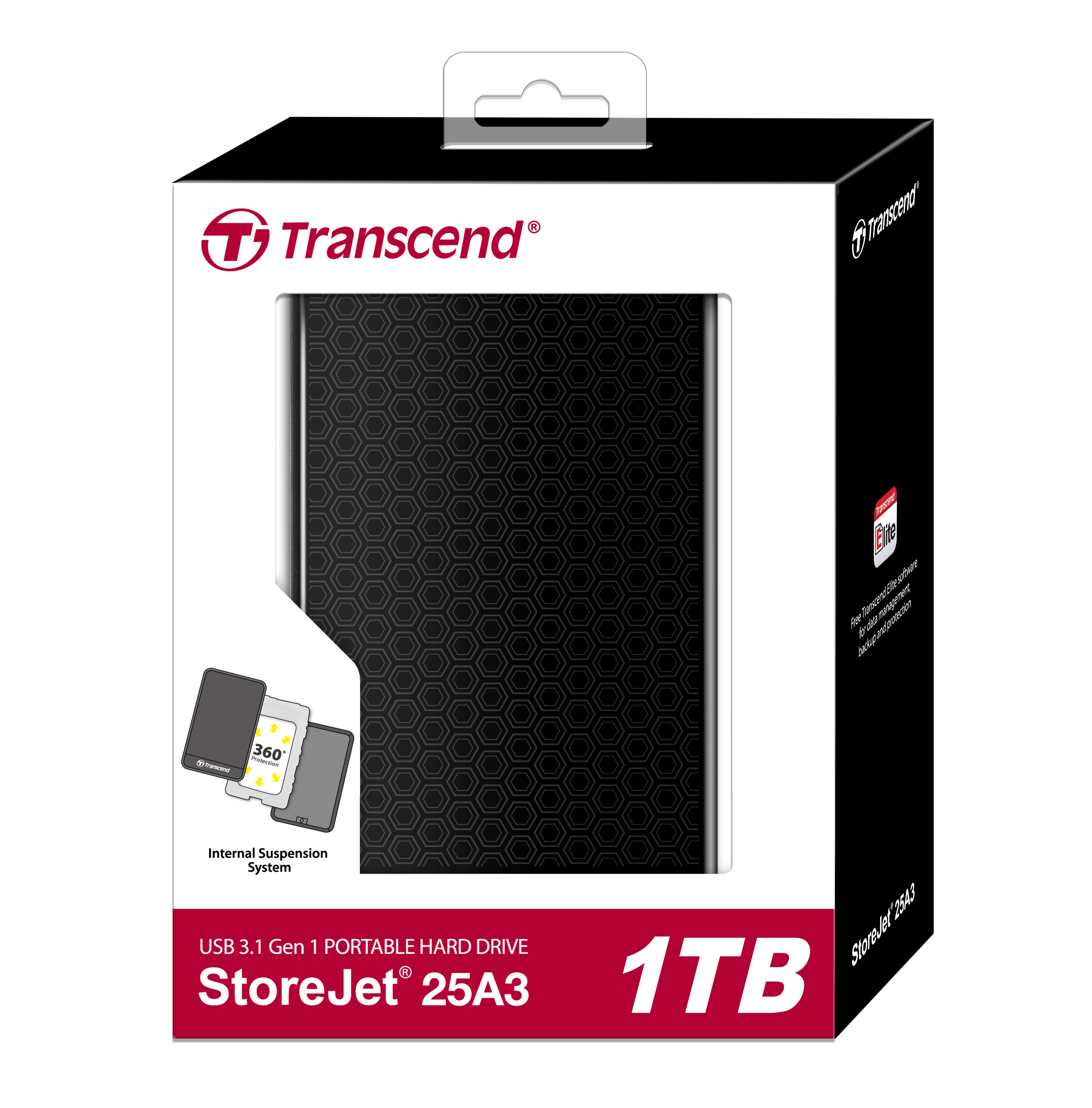 1TB Transcend StoreJet 25A3 USB 3.1 Gen 1 Portable Hard Drive - Black ...