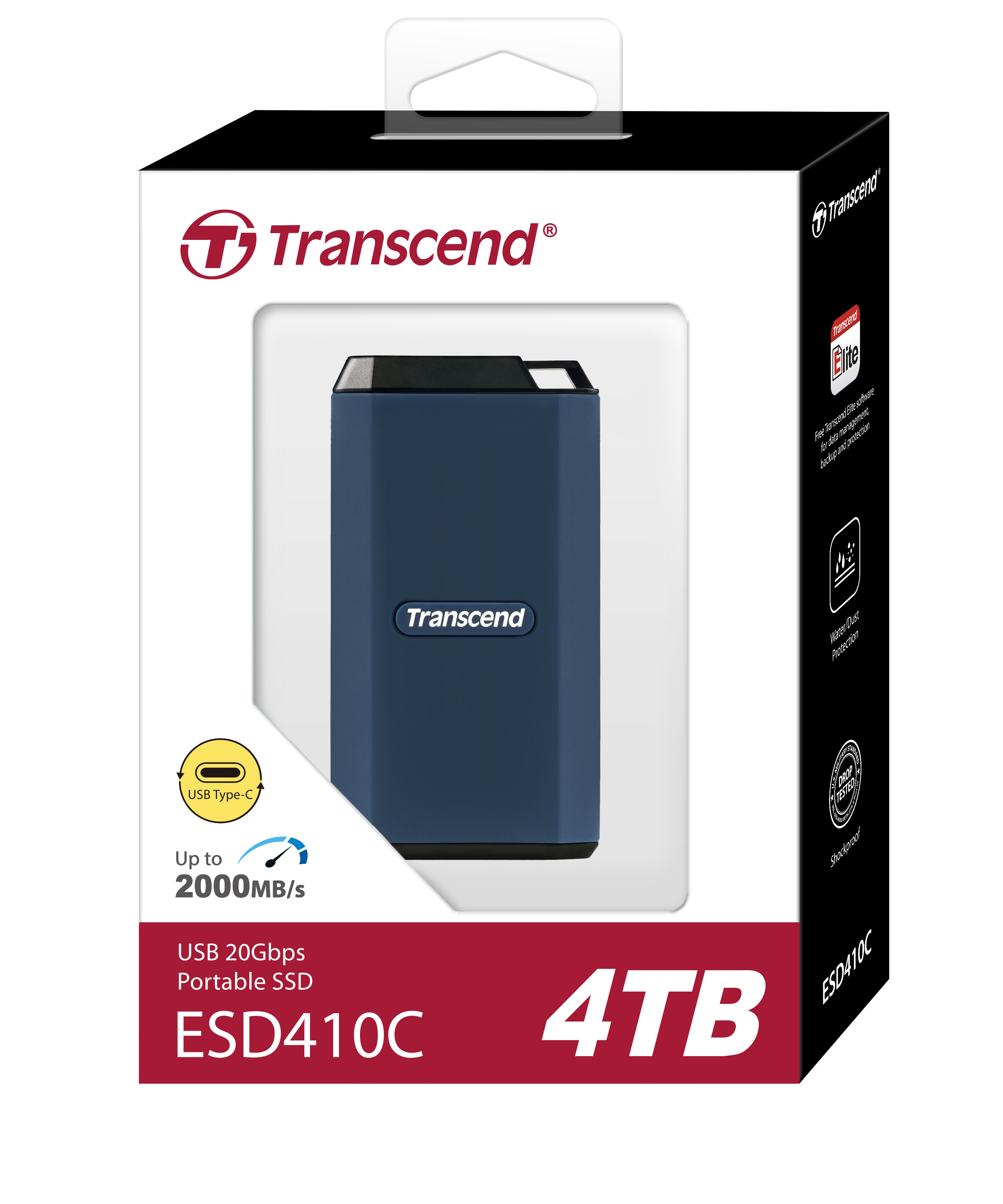 4TB Transcend ESD410C Portable SSD USB Type-A/Type-C Rugged Water ...
