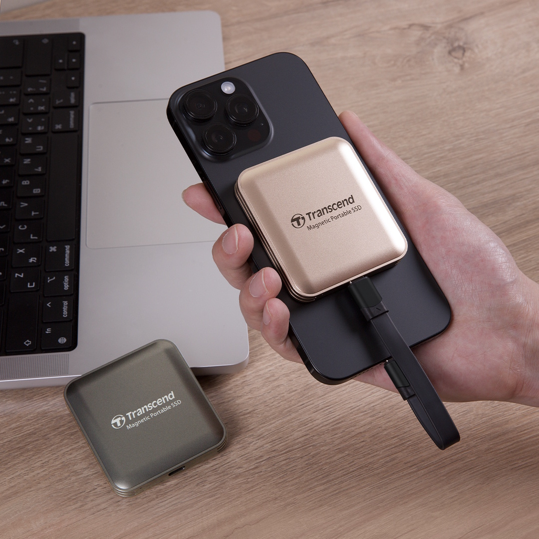 2TB Transcend ESD420 Portable Magnetic SSD USB 20Gbps Type-C Magsafe (Champagne Gold)