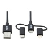 6FT Tripp Lite Universal USB-A to Lightning USB Micro-B and USB-C Charging Cable - Black