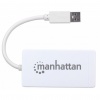 Manhattan 3-Port USB3.0 Type A SuperSpeed Hub With RJ45 Gigabit Ethernet Adapter - White Image